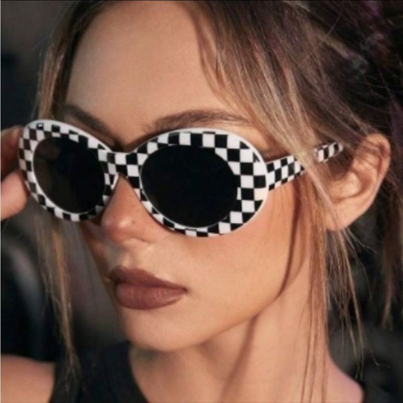 Accessories - Round Frame Checkerboard Sunglasses